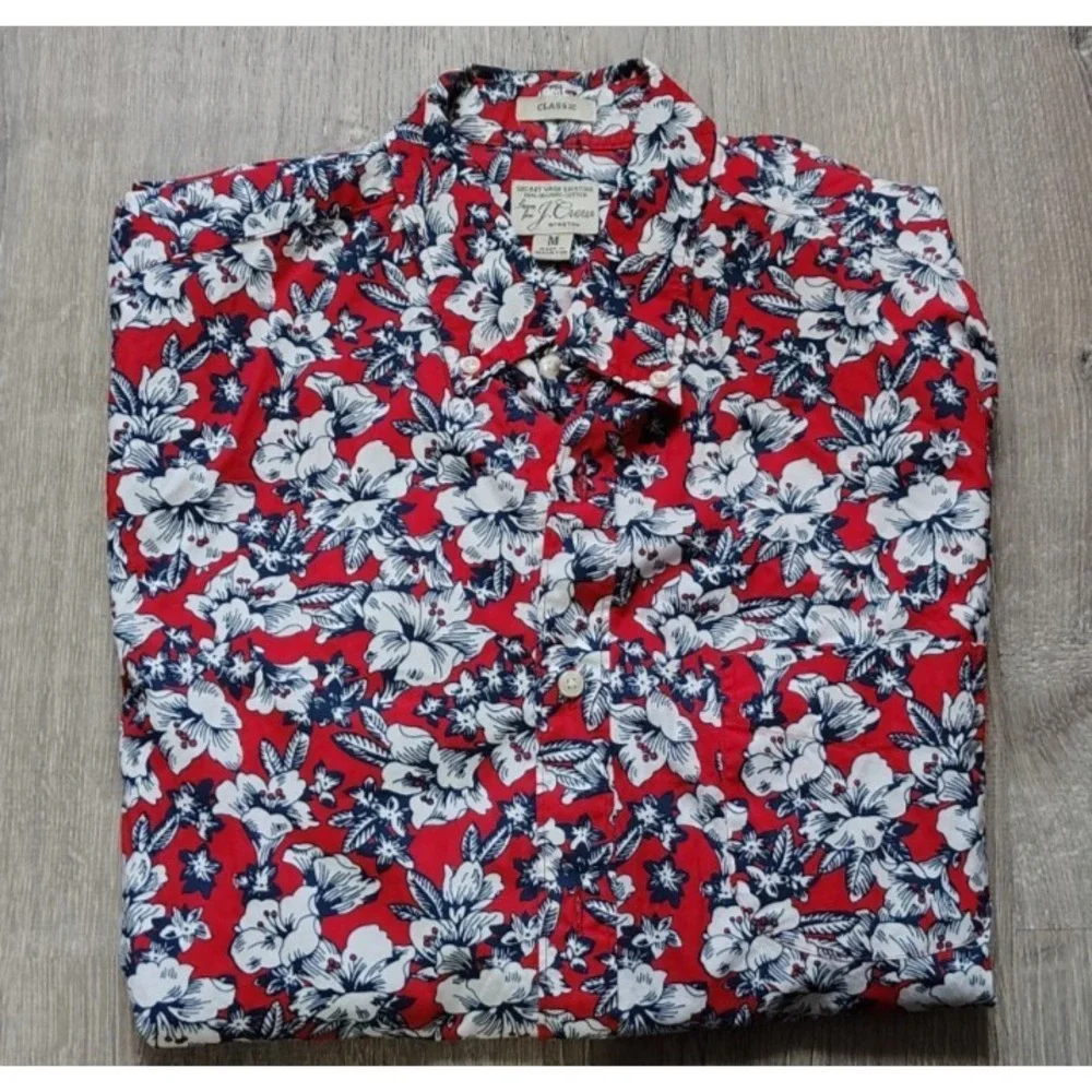 J. Crew Shirt Size M Secret Wash 98% Organic Cotton Classic Stretch Floral AE716